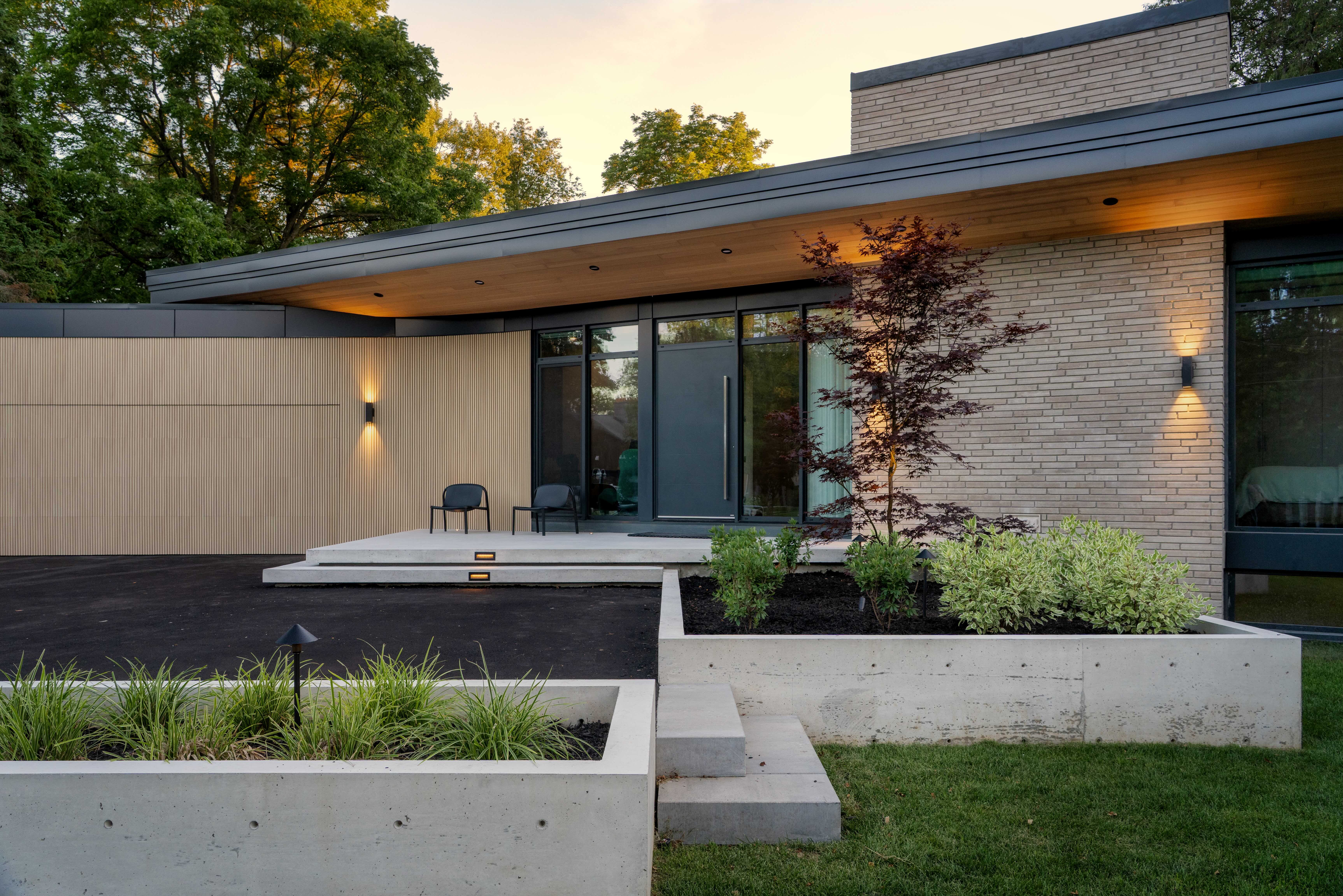 Courtyard and pool at golden hour